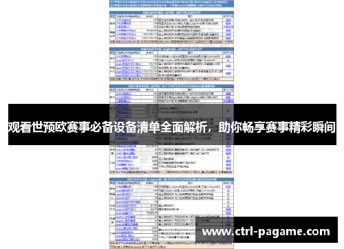 观看世预欧赛事必备设备清单全面解析，助你畅享赛事精彩瞬间