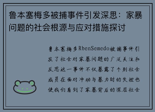 鲁本塞梅多被捕事件引发深思：家暴问题的社会根源与应对措施探讨